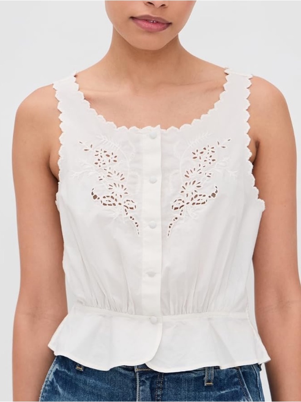 REDONE JERRY TANK BLOUSE White Eyelet Button-Front BNWT